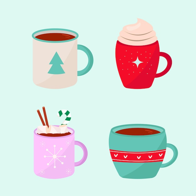 Un Ensemble De Tasses De Bonbons D'hiver De Noël Illustration Vectorielle