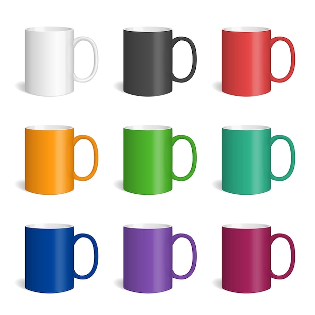 Vecteur ensemble de tasses colorées réalistes.