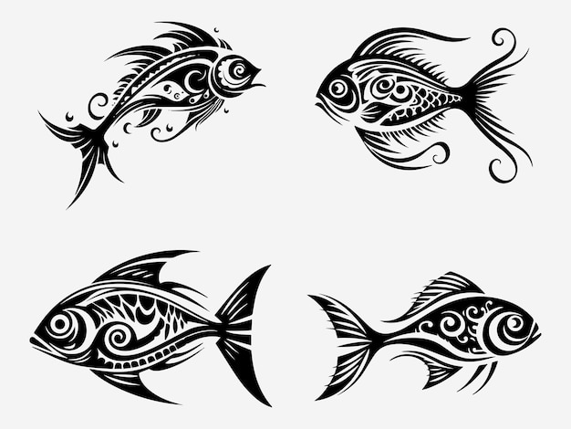 Vecteur ensemble de tatouage tribal de poisson