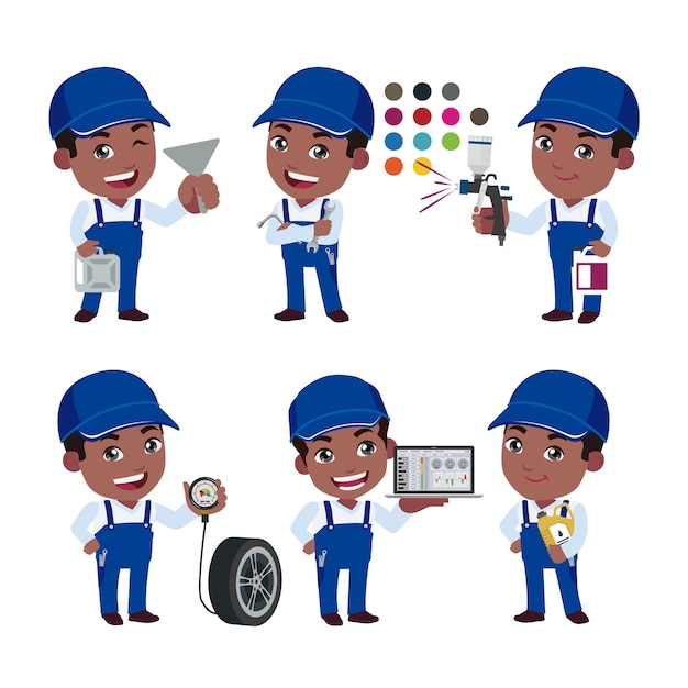Ensemble de technicien avec différentes poses