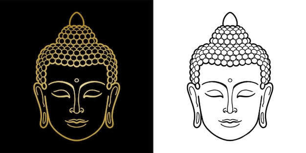 Ensemble de tête de Bouddha de contour Impression minimaliste pour le tatouage de t-shirts en textile