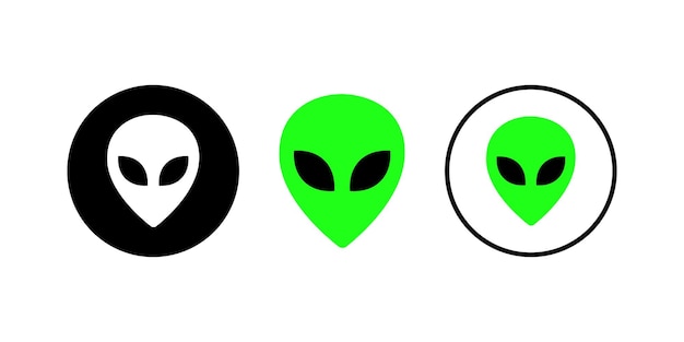 Ensemble de tête d'extraterrestres Illustration de visage noir et vert extraterrestre Icône de vecteur de tête martienne