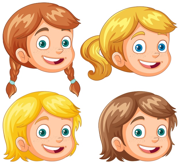 Ensemble de tête de fille caucasienne souriant