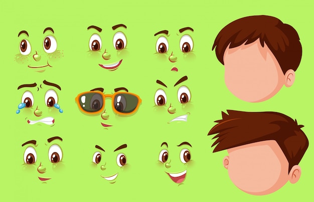 Ensemble de têtes humaines et différentes expressions sur le visage