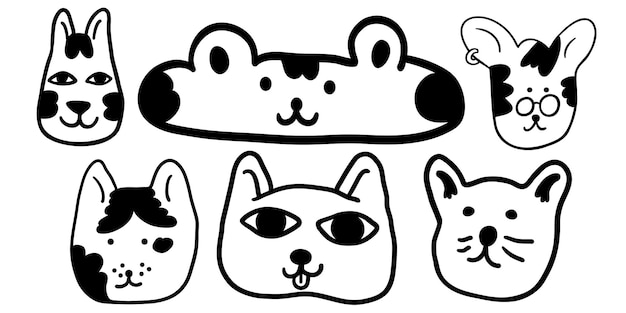 Vecteur ensemble de têtes linéaires de chats dans la collection vectorielle d'animaux pour les fonds d'écran d'autocollants de conception