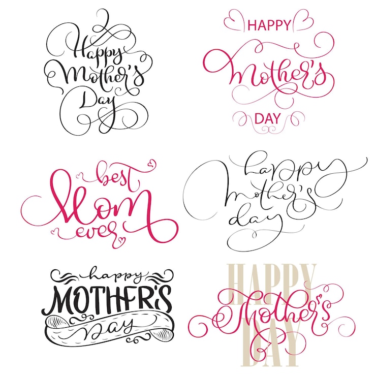 Vecteur ensemble de textes pour la fête des mères vintage lettrage de calligraphie dessinés à la main illustration vectorielle eps10