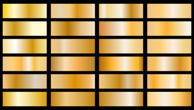 Ensemble de texture métallique chrome doré. Dégradé métallique doré brillant