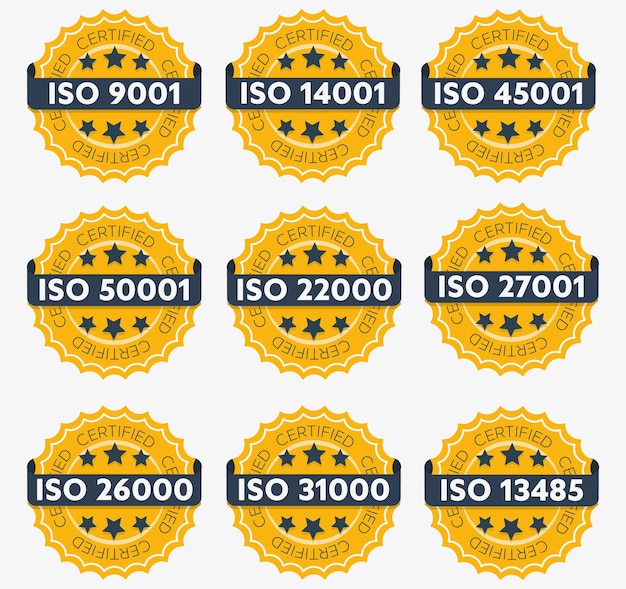 Ensemble de timbres et d'étiquettes de certification ISO