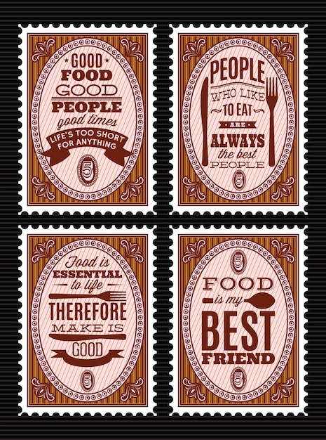Ensemble de timbres-poste vectoriels avec des citations sur le thème de la nourriture