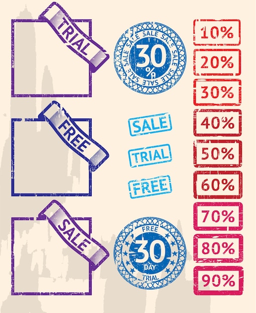 Vecteur ensemble de timbres de vente avec des pourcentages