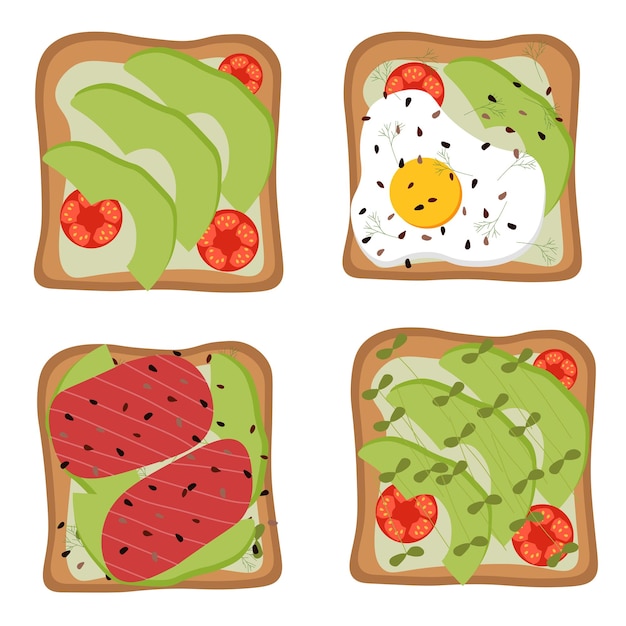 Ensemble De Toasts Et Sandwichs Vectoriels Tranches De Pain Avec Oeuf Avocat Poisson Concombre Tomates