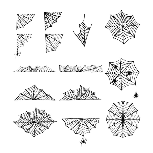 Ensemble De Toile D'araignée Doodle Halloween Décoration Vectorielle Illustration Vectorielle