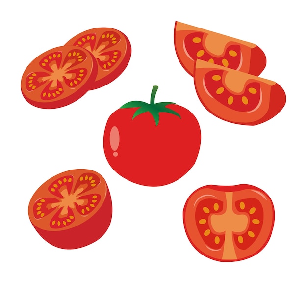 Ensemble de tomates ou vecteur coupé