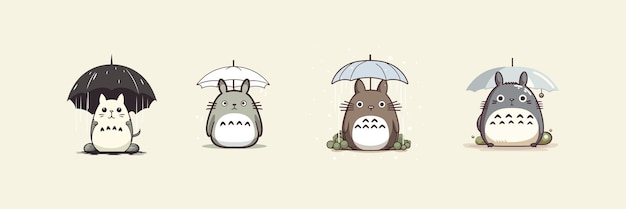 Vecteur ensemble totoro conception d'illustrations vectorielles