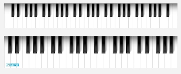 Vecteur ensemble de touches réalistes de touches de piano noir ou de piano à queue isolées.