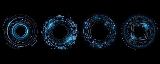 Ensemble de tours HUD lumineux pour votre conception Cercle futuriste Graphique virtuel Affichage du tableau de bord Éléments Scifi et Hitech GUI et UI Technologie moderne Illustration vectorielle