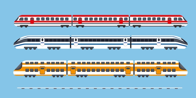 Vecteur ensemble de trains électriques express de passagers. métro ou transport souterrain.