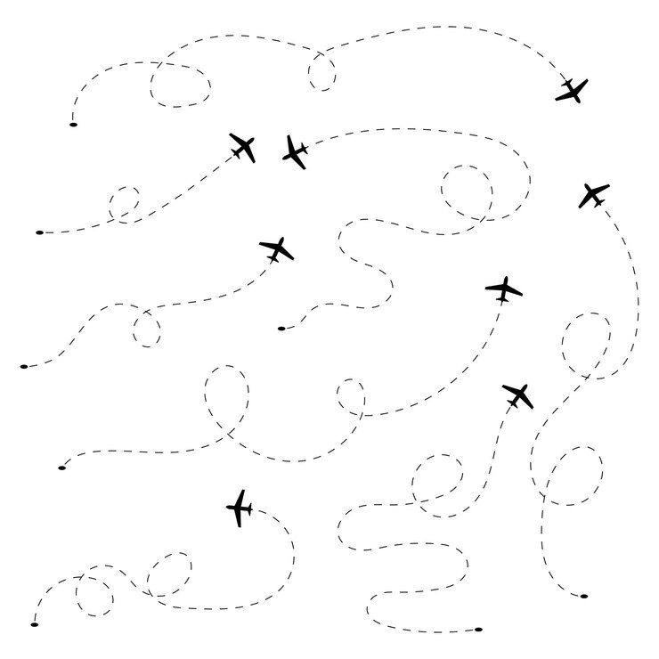 Vecteur ensemble de trajectoire de vol d'avion illustration vectorielle