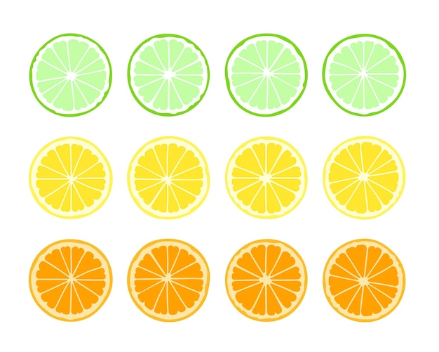 Ensemble de tranches d'orange et de citron Design plat réaliste