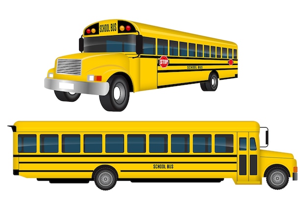 ensemble de transport scolaire isolé ou jaune d'autobus scolaire réaliste pour les étudiants ou l'école classique