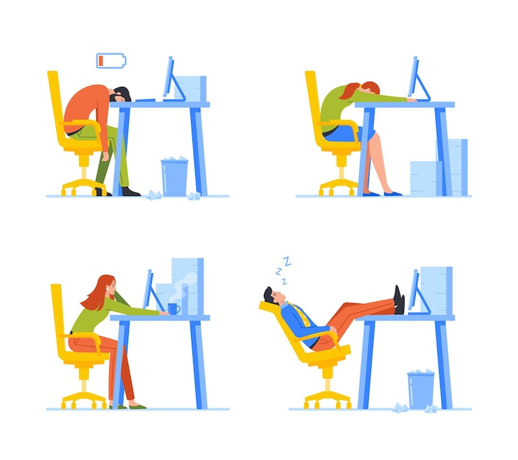 Vecteur ensemble de travailleurs épuisés surcharge stress et fatigue syndrome d'épuisement professionnel gestionnaires stressés travail