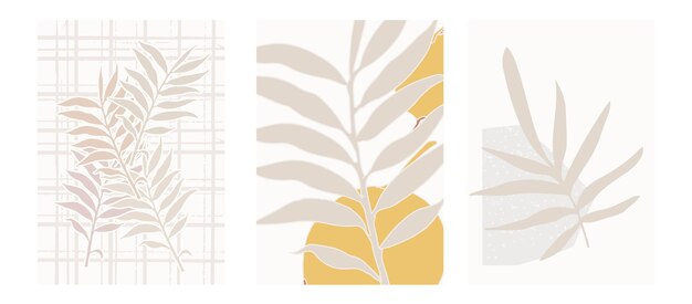 Ensemble De Trois Affiches Botaniques Illustration Vectorielle Dessin De Feuillage Et Formes Abstraites