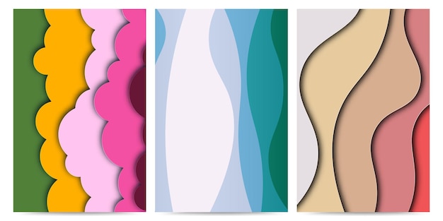 Vecteur ensemble de trois arrière-plan abstrait avec des formes découpées en papier histoires conception de bannières illustration vectorielle