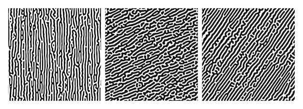 Ensemble De Trois Arrière-plans De Gradient De Réaction De Turing Modèle De Diffusion Abstrait Avec Des Formes Chaotiques Illustration Vectorielle