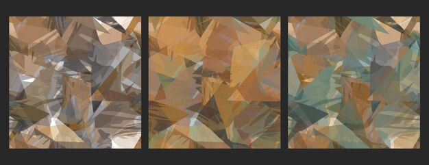 Ensemble de trois modèles Abstract vector seamless pattern Éclats colorés stylisés patchwork texture en couches Pour le papier peint de tissu de conception d'impression etc.