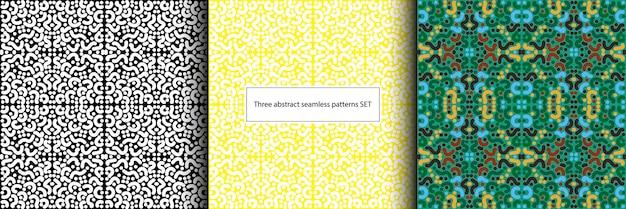 Vecteur ensemble de trois motifs abstraits sans couture avec des points colorés et des gribouillis