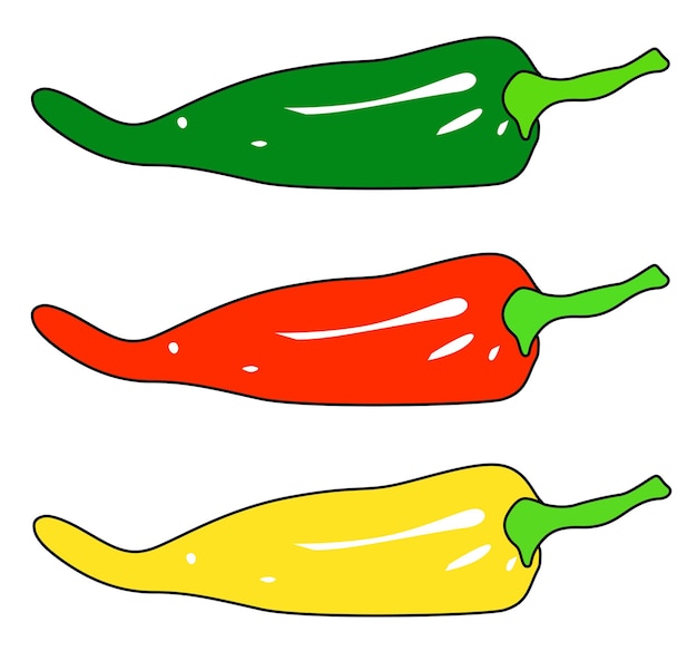 Un ensemble de trois poivrons colorés avec des couleurs différentes.
