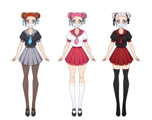 Ensemble De Trois Vêtements Différents De Filles D'anime