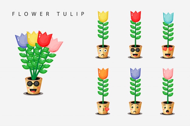 Ensemble de tulipes mignonnes dans un pot