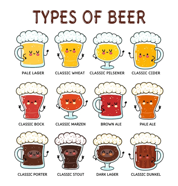 Ensemble De Types Amusants De Personnages De Bière