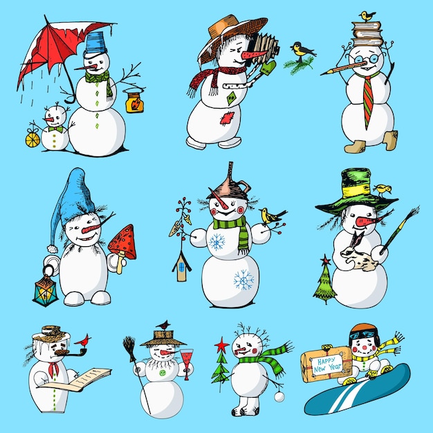Ensemble de vacances d'hiver bonhomme de neige style vintage Noël ou nouvel an
