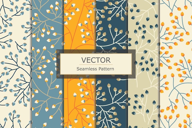 Ensemble de variation de couleur arrière-plan bourgeons floraux branches motif de répétition sans couture