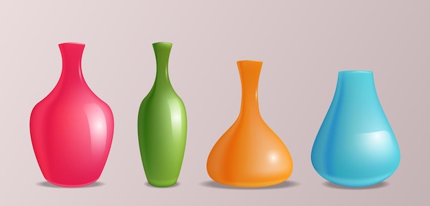 Ensemble de vases colorés réalistes vectoriels pour le design et votre créativité