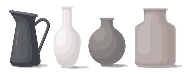 Ensemble De Vases De Différentes Formes Et Couleurs.