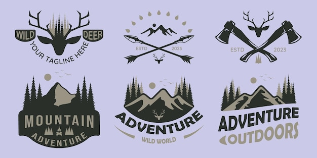 Vecteur ensemble de vecteur aventure montagne extérieur vintage logo symbole illustration design vintage bundle label design