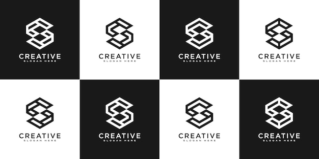Ensemble de vecteur de conception de logo hexagonal lettre initiale S