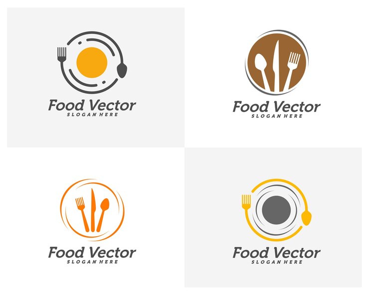 Ensemble de vecteur de conception de logo de nourriture créative Modèle de logo de café de cour de restauration de restaurant Symbole d'icône Illustration