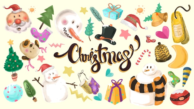 Ensemble de vecteur d'éléments de Noël mignon