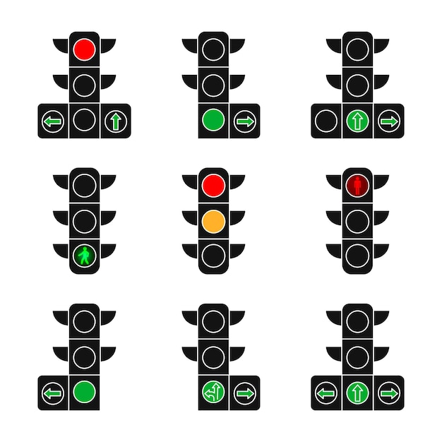 Vecteur ensemble de vecteur de feux de circulation isolé sur fond blanc