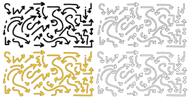 Ensemble de vecteur de flèches de style doodle isolé sur fond blanc