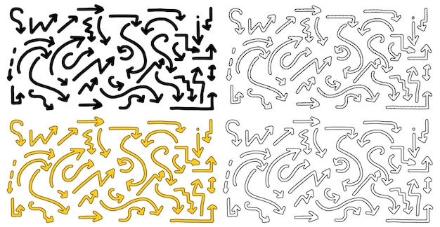 Ensemble De Vecteur De Flèches De Style Doodle Isolé Sur Fond Blanc