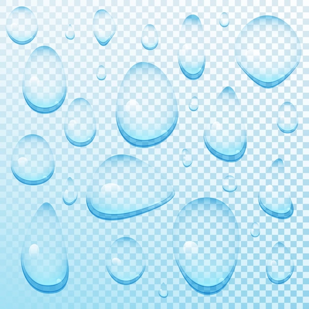 Vecteur ensemble de vecteur de gouttes d'eau transparente bleue