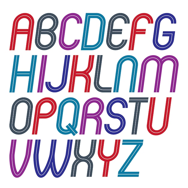 Ensemble de vecteur majuscules arrondies délicates lettres de l'alphabet anglais faites avec des lignes blanches, peut être utilisé pour la création de logo dans les affaires de relations publiques