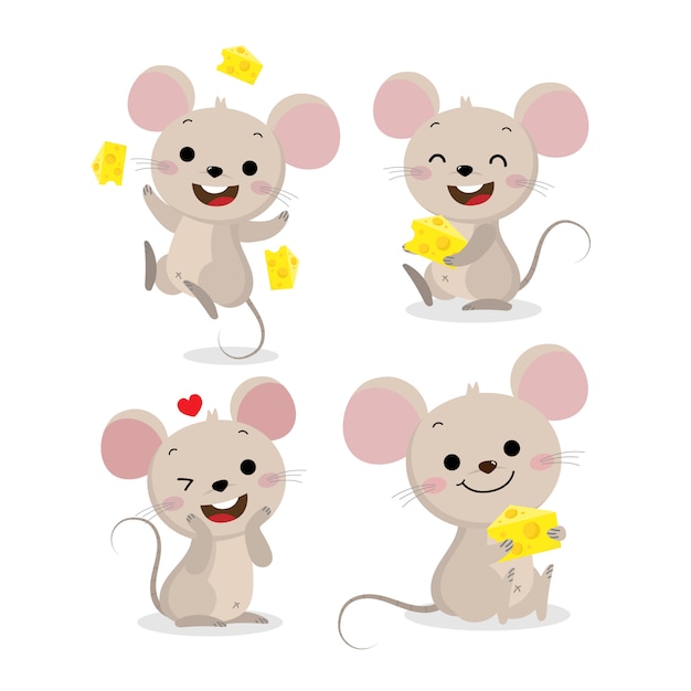 Ensemble De Vecteur Mignon Souris Et Fromage