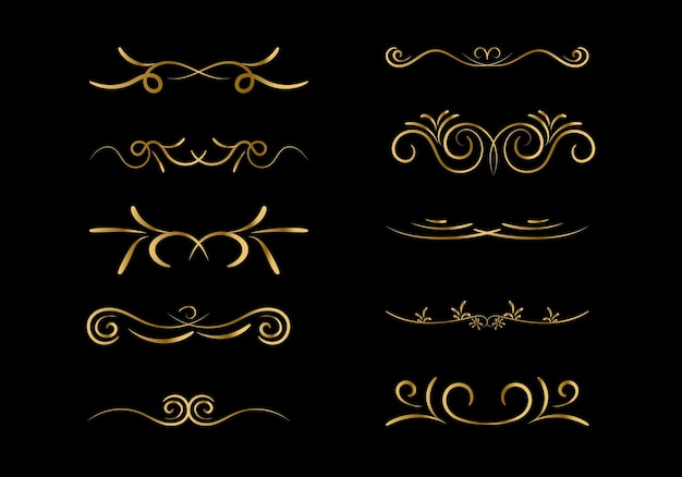 Vecteur ensemble de vecteur d'or d'éléments décoratifs floraux vintage pour la broderie d'impression de conception sur le noir