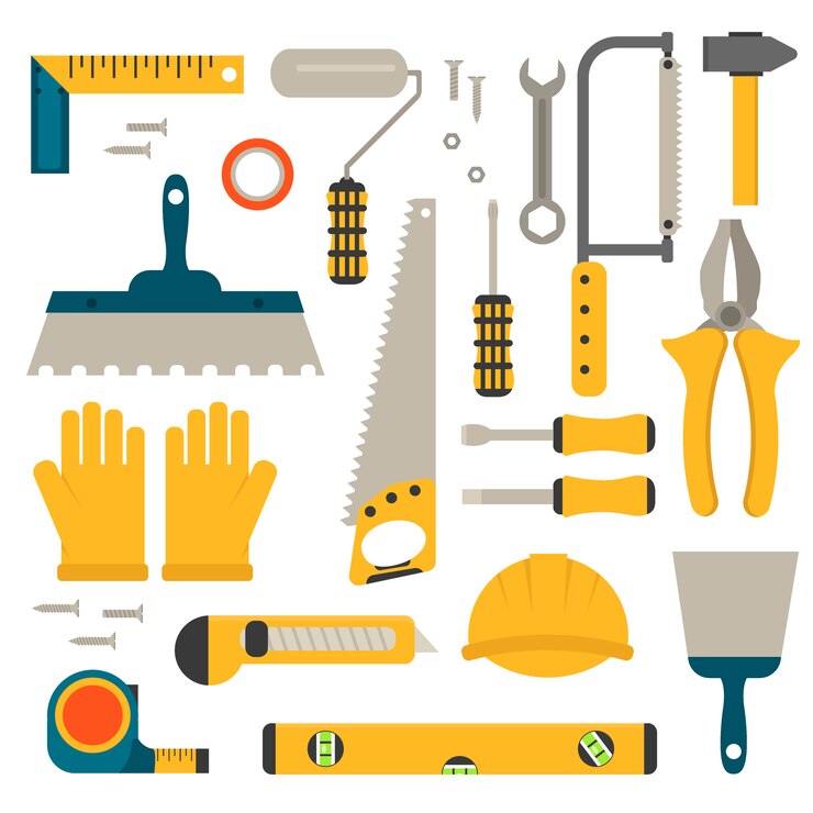 Ensemble de vecteur d&#39;outils de construction plate.